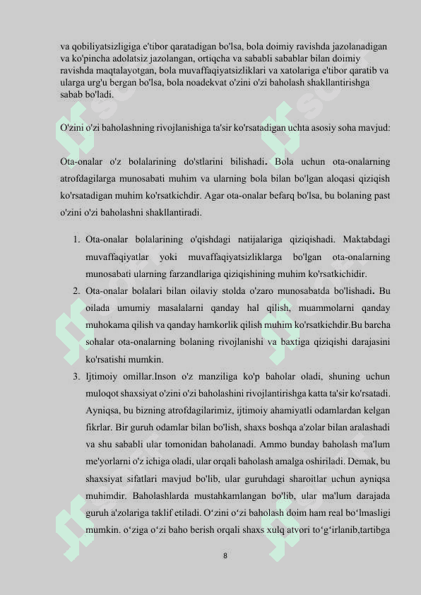 O’ZINI O’ZI BAHOLASH VA SHAXS MOTIVATSIYASI 8