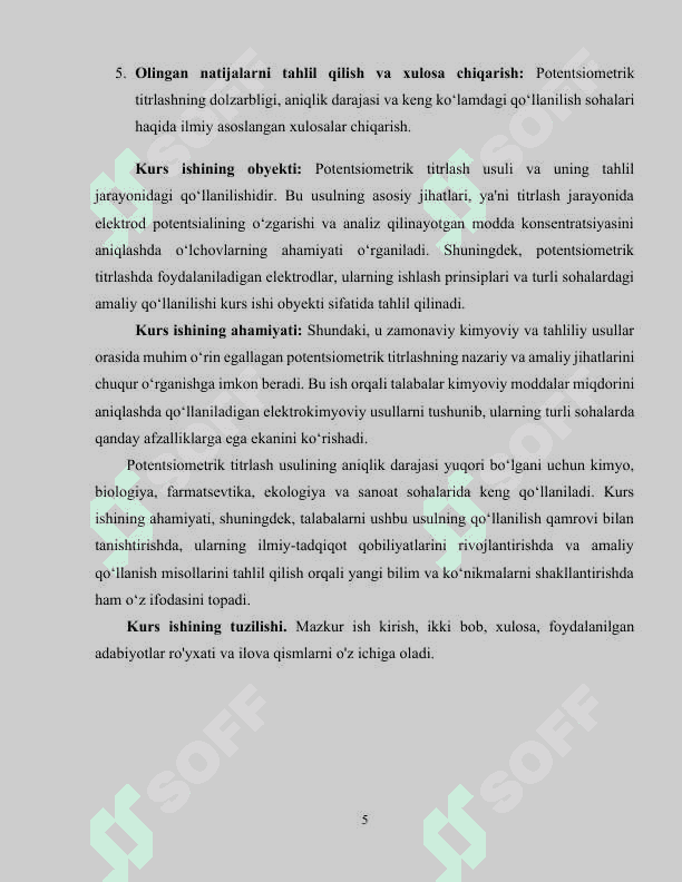 POTENSOMETRIK TITRASH ASOSLARI kurs ishi 5