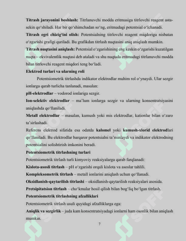 POTENSOMETRIK TITRASH ASOSLARI kurs ishi 7