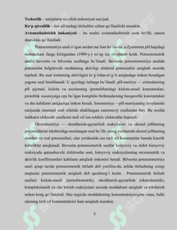 POTENSOMETRIK TITRASH ASOSLARI kurs ishi 8