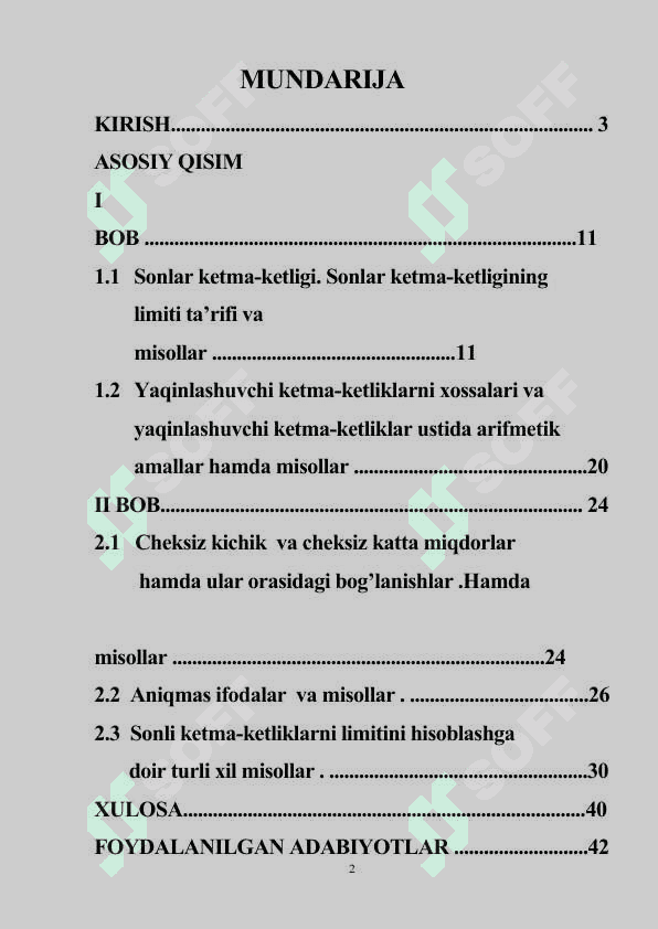 Sonlar ketma-ketligi va unga bog’liq asosiy tushunchalar kurs ishi 2