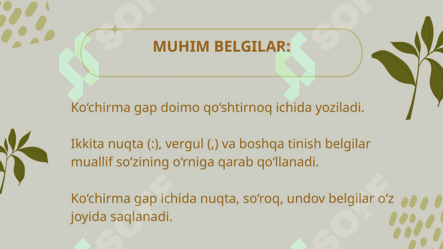 Mavzu: Koʻchirma gapli qoʻshma gaplarda tinish belgilarining qoʻllanilishi. 4