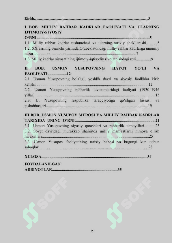 Mavzu: “Milliy rahbar kadrlar faoliyati. Usmon Yusupov.” KURS ISHI 2