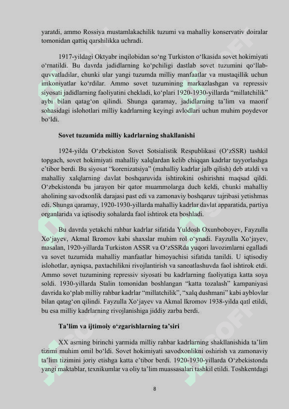 Mavzu: “Milliy rahbar kadrlar faoliyati. Usmon Yusupov.” KURS ISHI 8