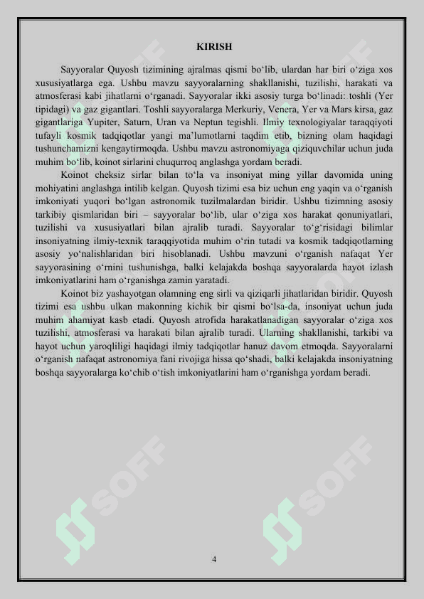 "Sayyoralar" mavzusidagi dars ishlanmasi (mikrodars) 4