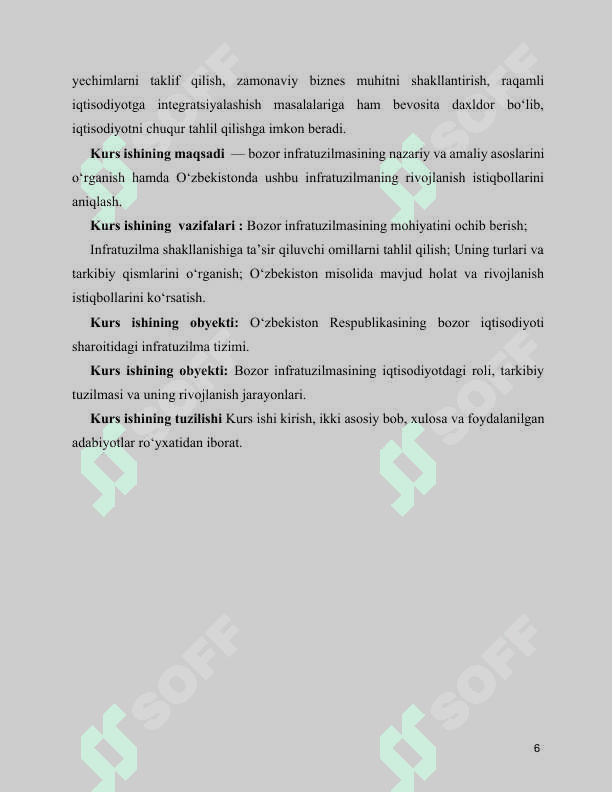 MAVZU:BOZOR INFRATUZILMASI UNING ASOSIY SOHALARI VA UNSURLARI kurs ishi 6