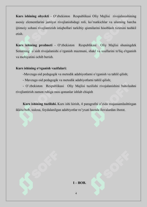 Oʻzbekiston Respublikasi  Oliy Majlisining shakillantirilishi kurs ishi 4