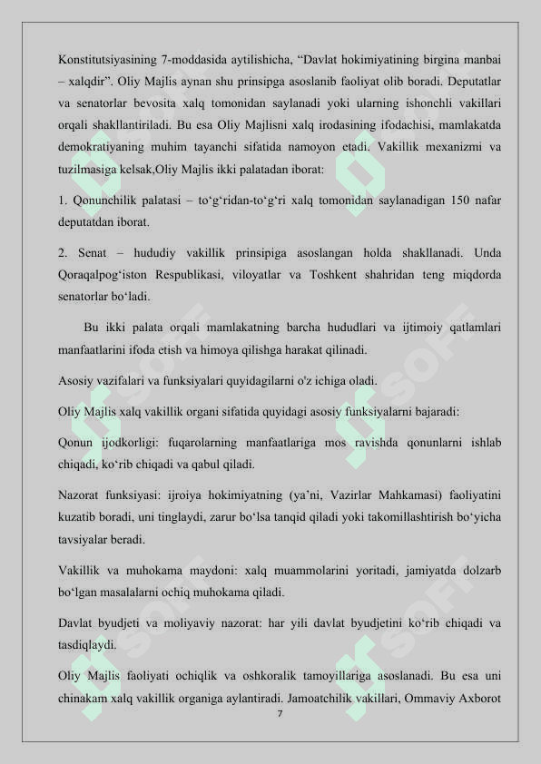 Oʻzbekiston Respublikasi  Oliy Majlisining shakillantirilishi kurs ishi 7
