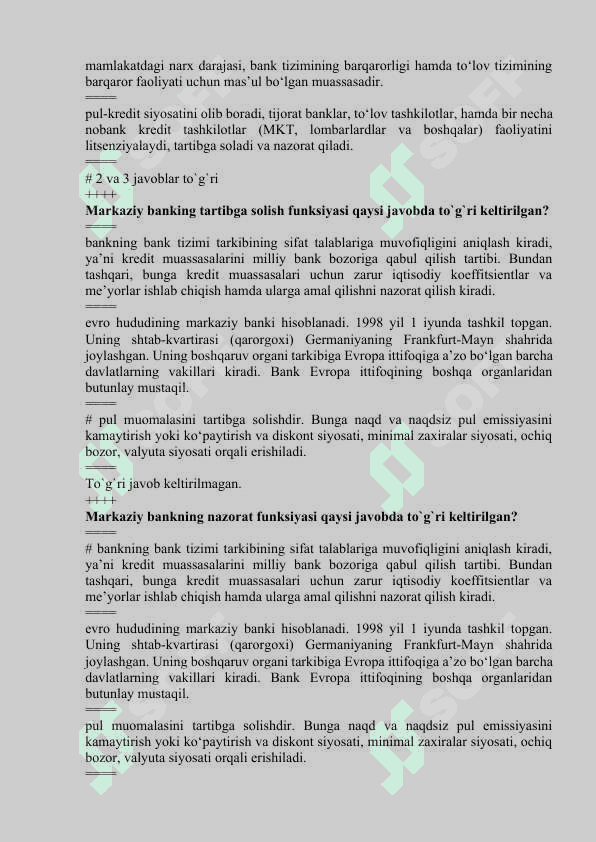 Bank ishi 3-kurs yakuniy  test javoblari 2