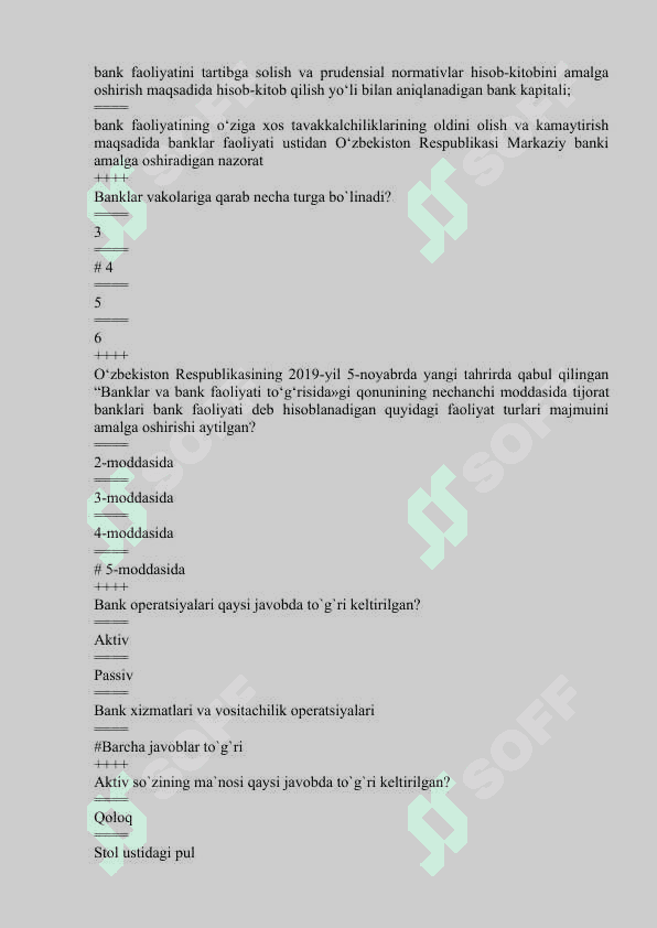 Bank ishi 3-kurs yakuniy  test javoblari 6