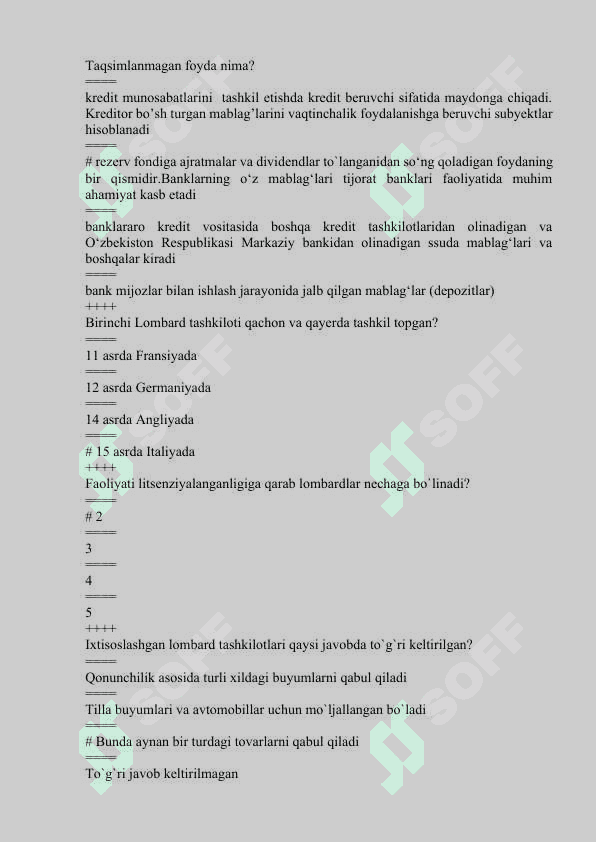 Bank ishi 3-kurs yakuniy  test javoblari 8