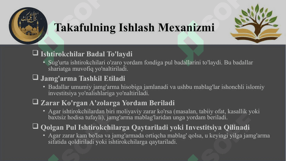 Bank va sug’urta sohasida o’zaro munosabatlarga da'vat. Takafulda o'zaro ehtiyoj 7