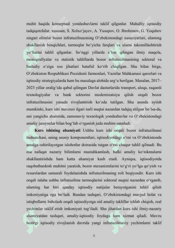 MAVZU:Bozor infratuzilmasi uning asosiy sohalari va unsurlari kurs ishi 3