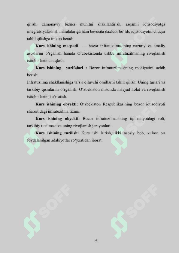 MAVZU:Bozor infratuzilmasi uning asosiy sohalari va unsurlari kurs ishi 4