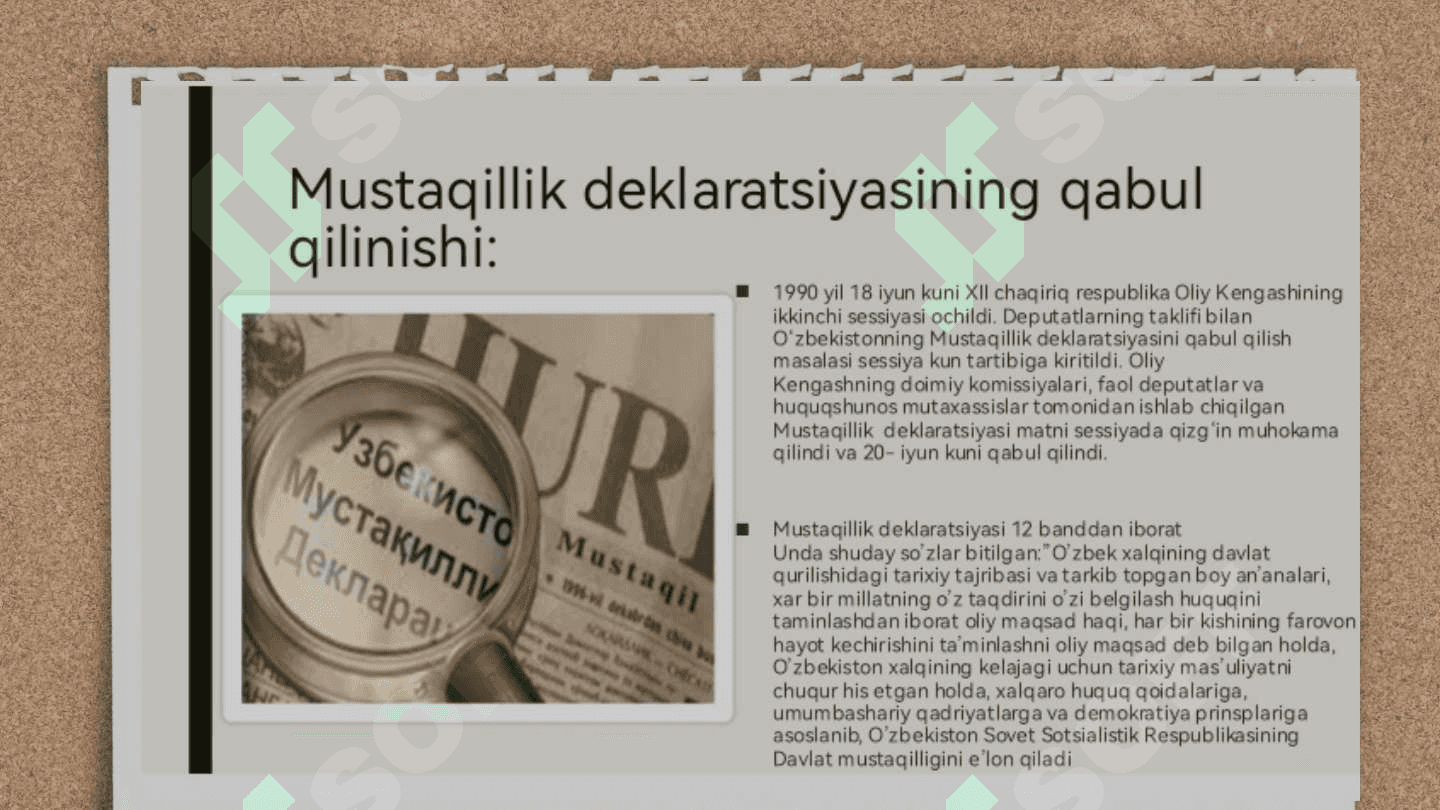 o'zbekiston  respublikasi mustaqillik deklaratsiyasining qabul qilinishi va tarixiy ahamiyati 2