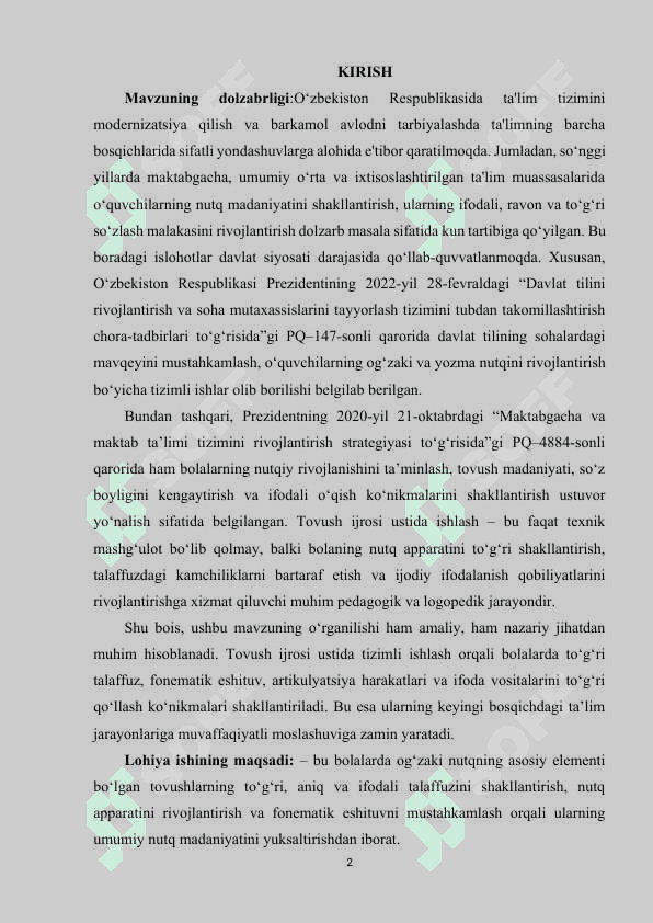 Tovush ijrosi ustida ishlash 2