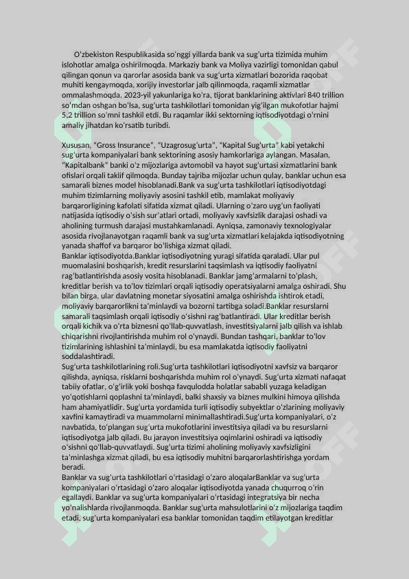 Banklar va sug‘urta tashkilotlari o’rtasidagi munosabatlarni rivojlantirishning zamonaviy yo’llari 5