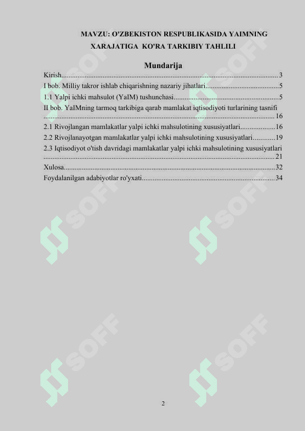 O'ZBEKISTON RESPUBLIKASIDA YAIMNING XARAJATIGA  KO'RA TARKIBIY TAHLILI 2
