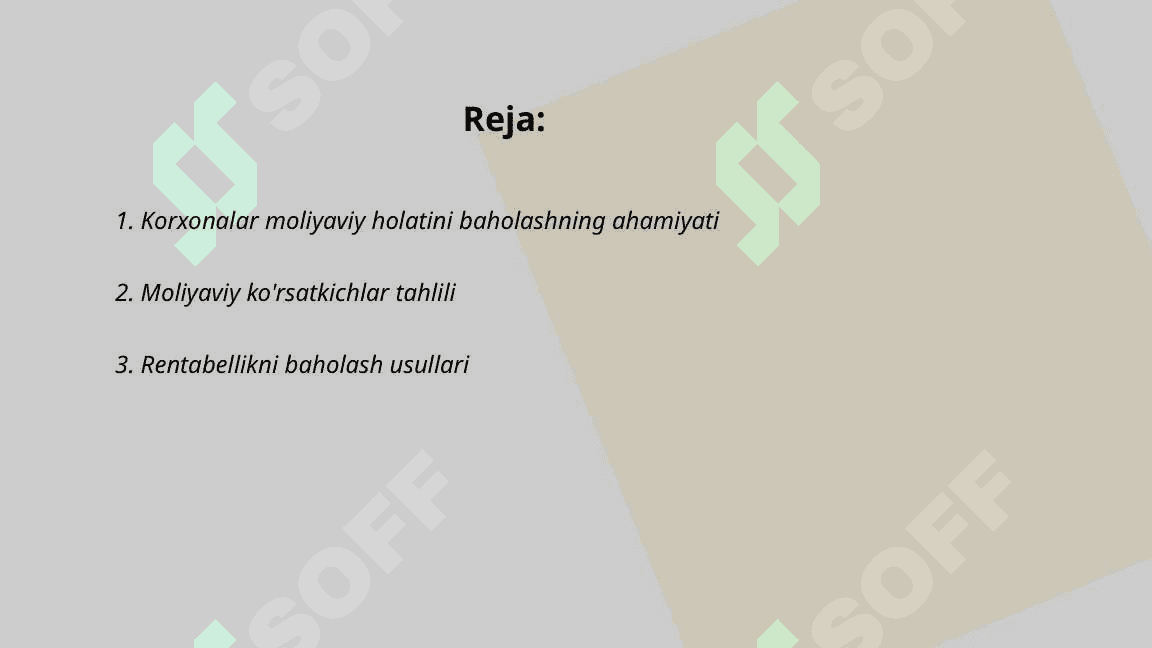 Korxonalar moliyaviy holatini reyting baholash va tahlil qilish 2