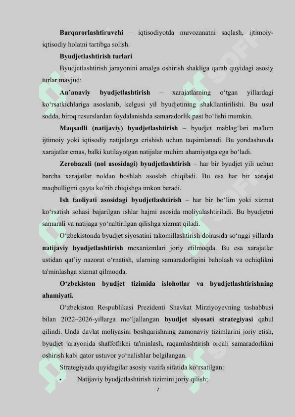 Byudjetlashtirish va uning faoliyatini rejalashtirishda tutgan o‘rni 7