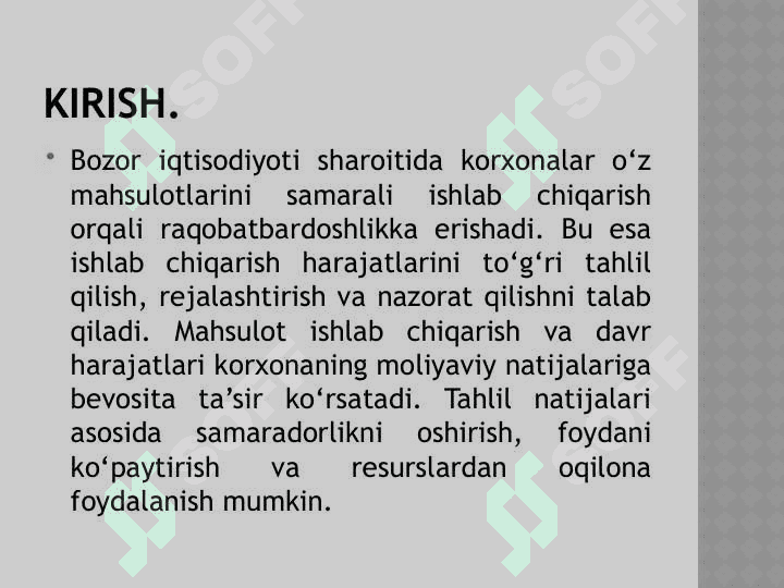 Mahsulot ishlab chiqarish va davr harajatlari tahlili. 2