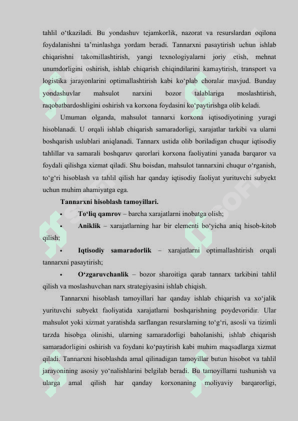 MAHSULOT TANNARXINI KALKULATSIYA QILISH 5