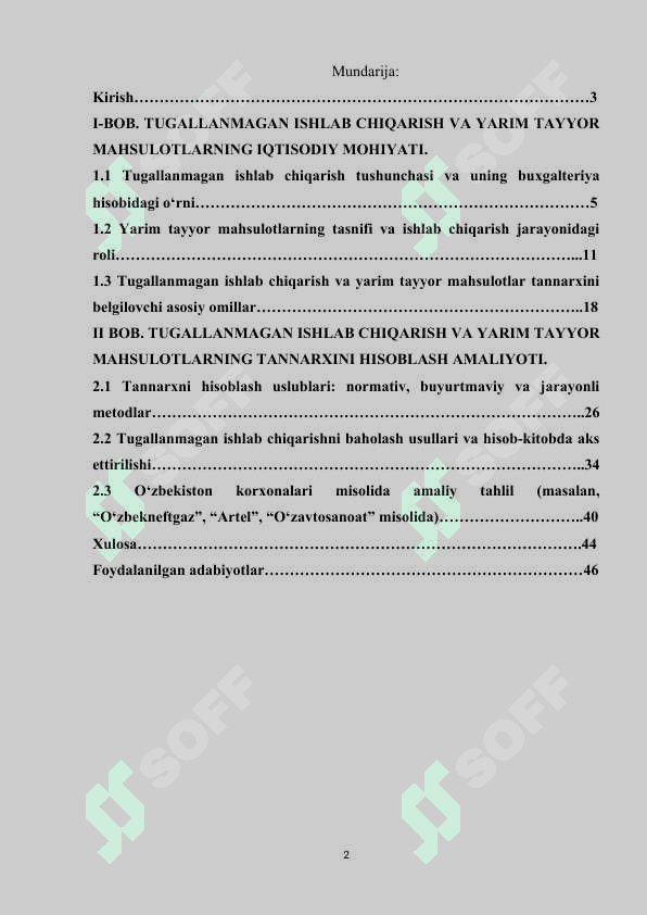 Yarim tayyor mahsulotlar va tugallanmagan ishlab chiqarishning tannarxini hisoblash 2