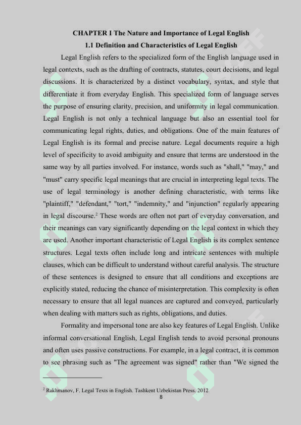 The role of English for legal purposes in Low Education 8