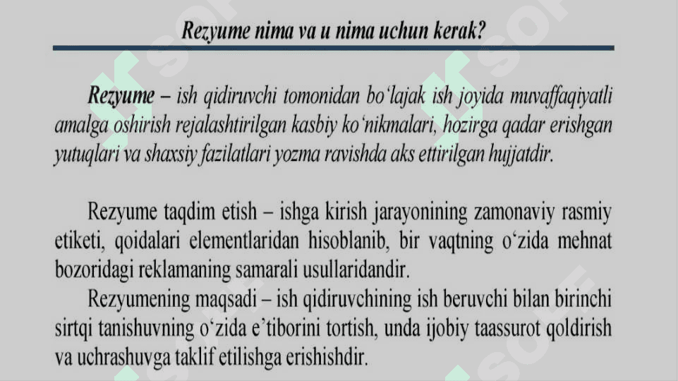 Ta’sirchan rezyume tuzish talablari 2