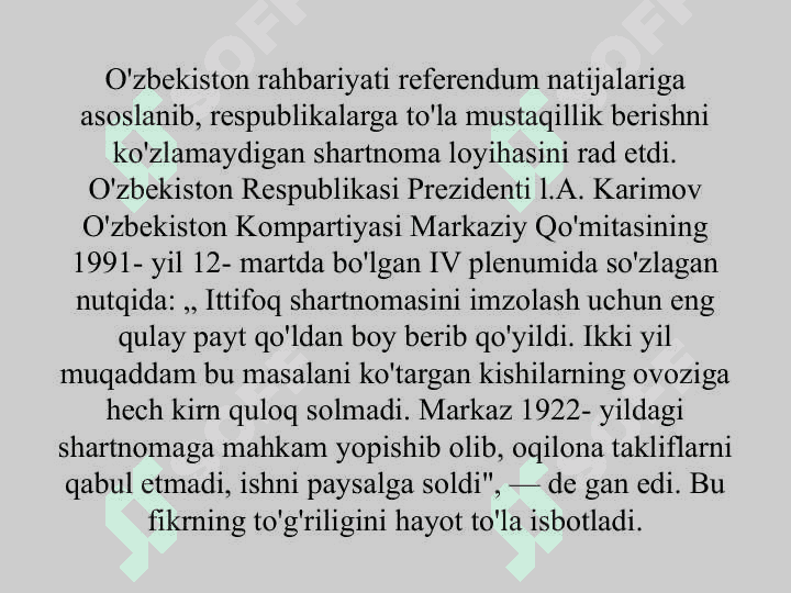 Mustaqil O’zbekiston Respublikasi tashkil topishi va uning tarixiy ahamiyati 4