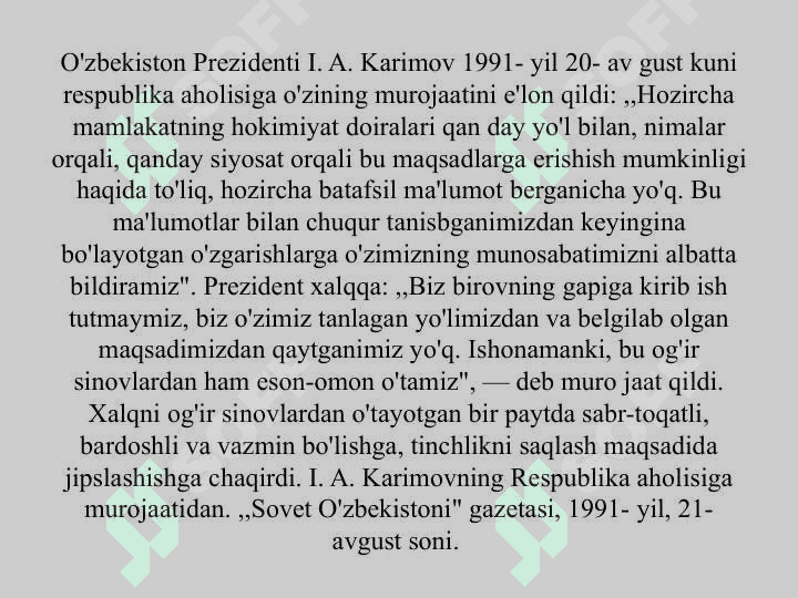 Mustaqil O’zbekiston Respublikasi tashkil topishi va uning tarixiy ahamiyati 8