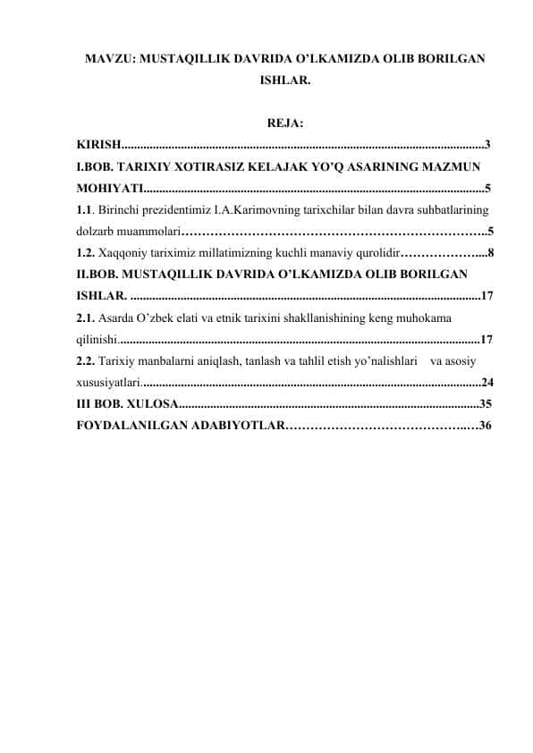 MUSTAQILLIK DAVRIDA O’LKAMIZDA OLIB BORILGAN ISHLAR..docx