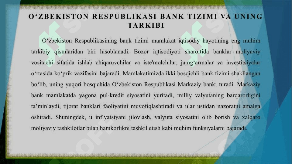 Oʻzbekiston Respublikasi bank tizimi va uning tarkibi 2