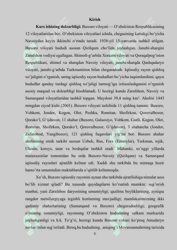 Buxora viloyati qishloq xo'jaligi geografiyasi 2