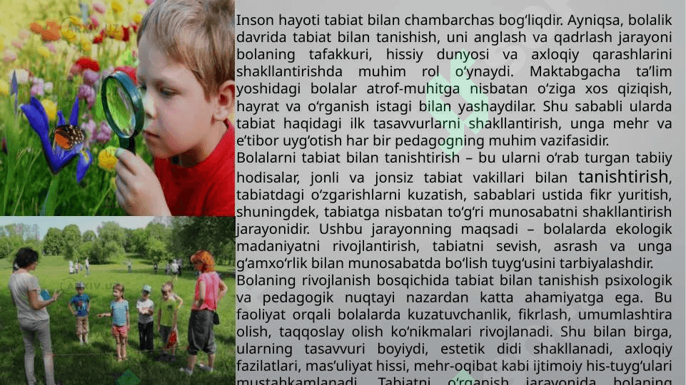 Bolalarni tabiat bilan tanishtirish maqsadi teXnalogyasi va usullari  t.pptx 2
