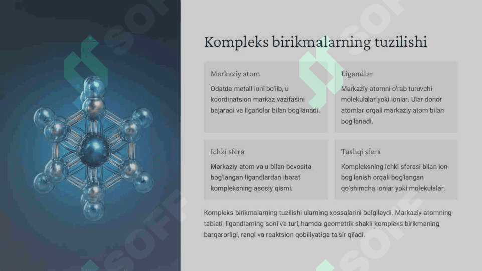 Kompleks birikmalarning rangi. Past spinli va yuqori spinli komplekslar.Misollar asosida tushuntiring. t.pptx 3