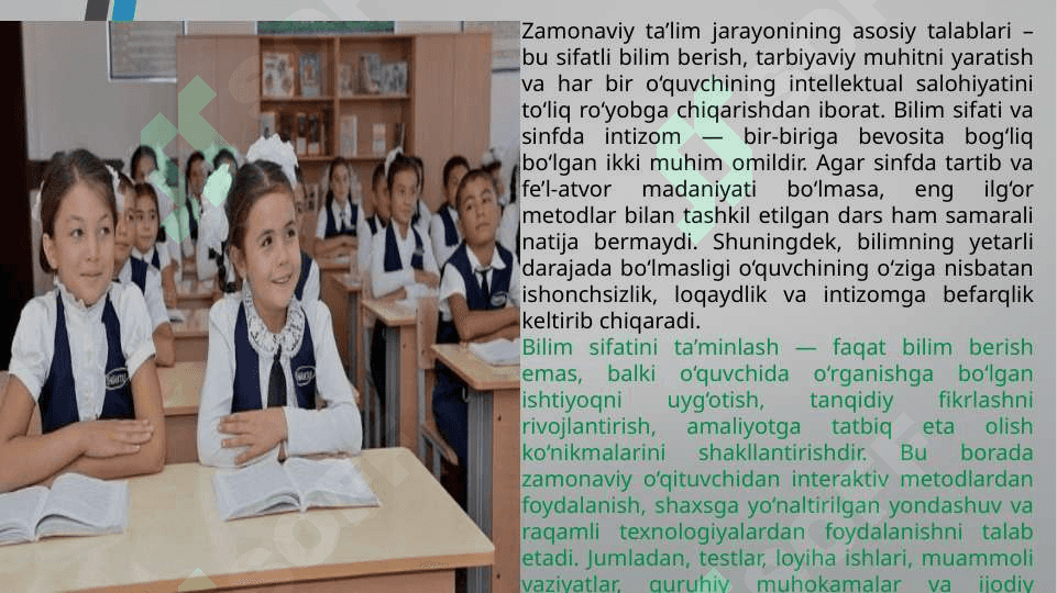 Oʻquvchilar bilim sifatini oshirish va sinfda intizomni mustahkamlash  t.pptx 2