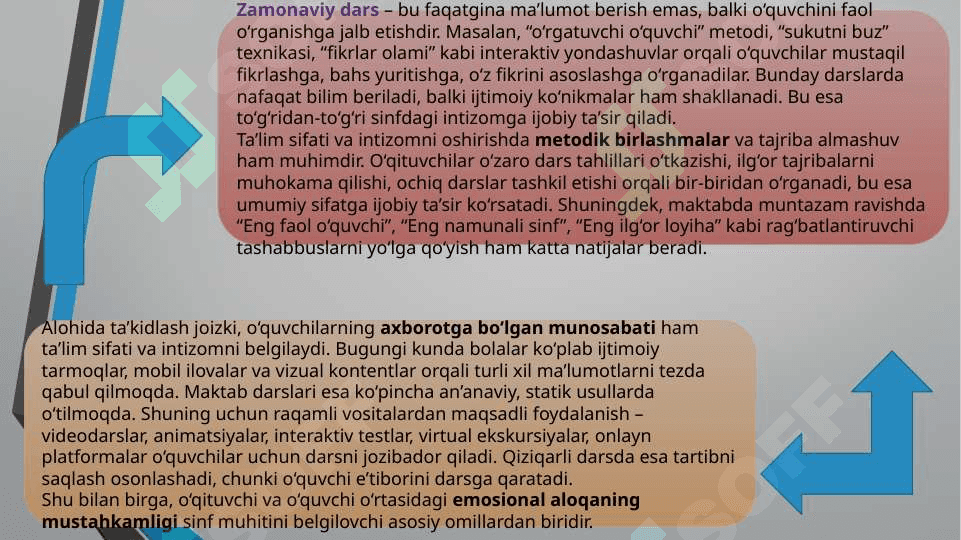 Oʻquvchilar bilim sifatini oshirish va sinfda intizomni mustahkamlash  t.pptx 8