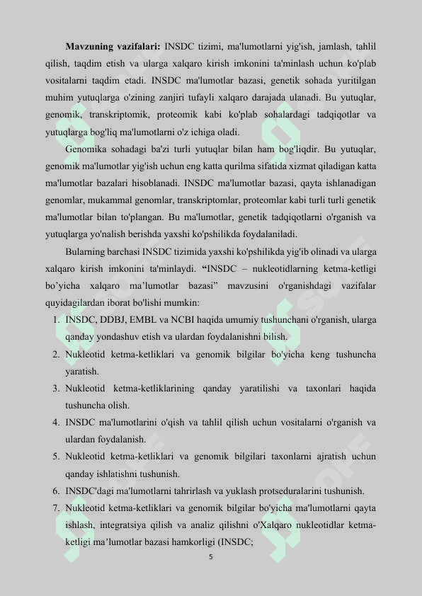 INSDC – nukleotidlarning ketma-ketligi bo’yicha xalqaro ma’lumotlar bazasi..docx 5