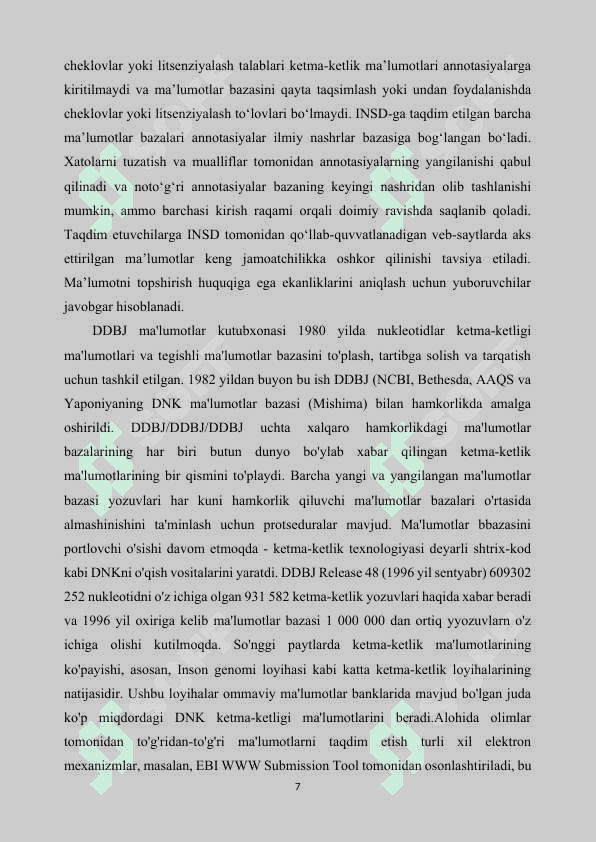 INSDC – nukleotidlarning ketma-ketligi bo’yicha xalqaro ma’lumotlar bazasi..docx 7