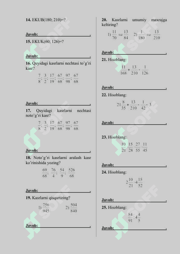 matematikadan repetitorlar uchun 1-qism uchun misollar 2