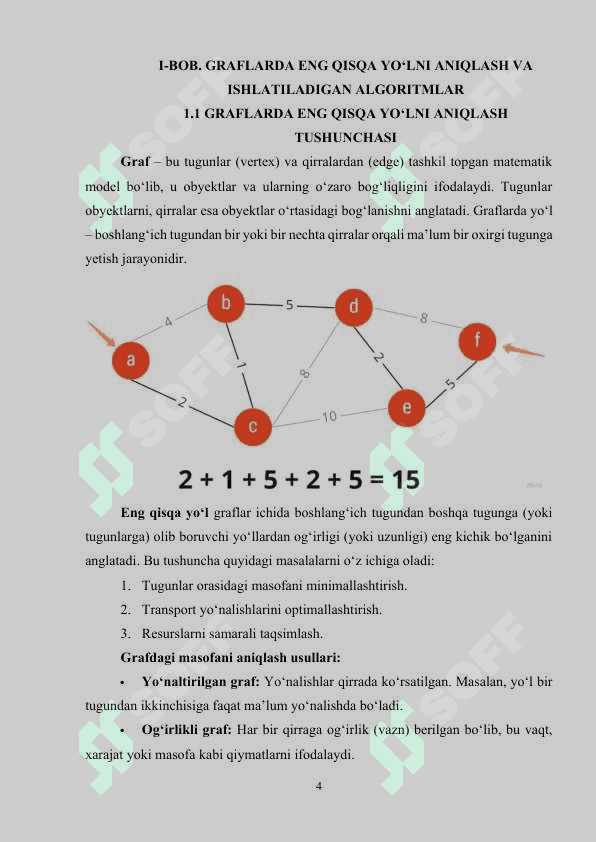 graflarda eng qisqa yoʻlni aniqlash algoritmlari floyd – uorshell algoritmi. 4