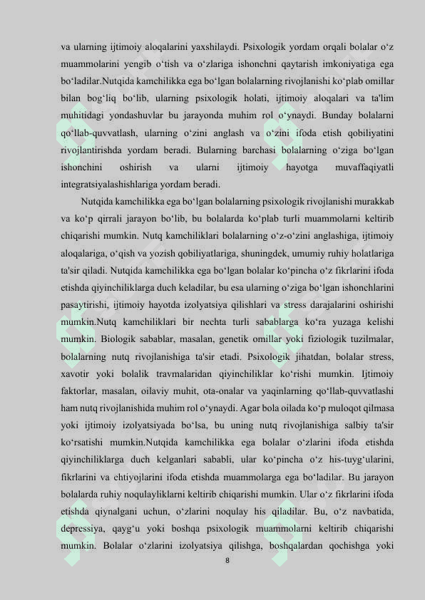 Nutqida kamchiligiga ega bo‘lgan bolalarning o‘yin faoliyatini shakllanishi 8