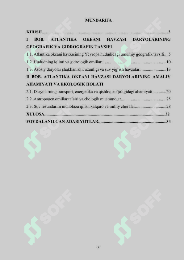 Yevropa qitasining Atlantika okeani havzasi daryolari gidrografik tavsif 2
