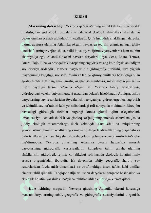 Yevropa qitasining Atlantika okeani havzasi daryolari gidrografik tavsif 3
