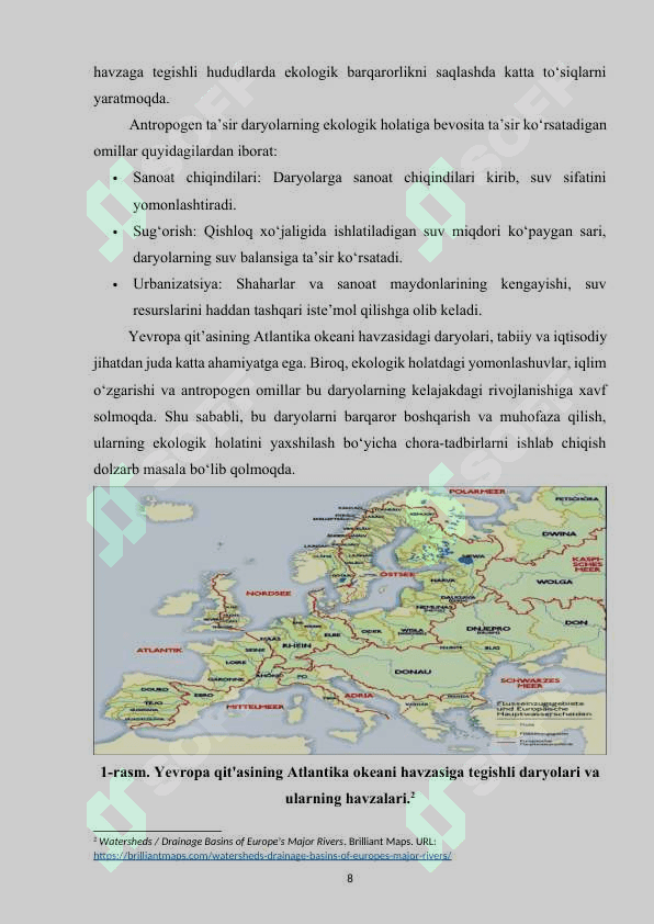 Yevropa qitasining Atlantika okeani havzasi daryolari gidrografik tavsif 8
