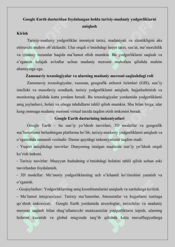 Google Earth dasturidan foydalangan holda tarixiy-madaniy yodgorliklarni aniqlash 25 2