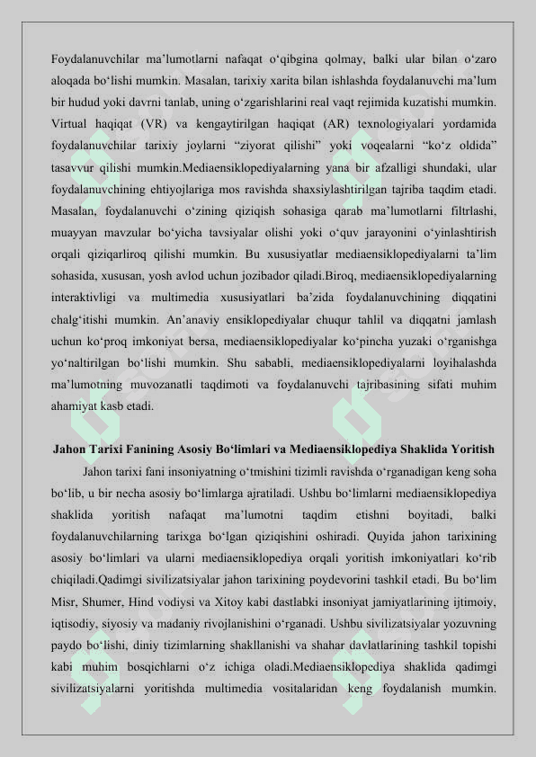 Jahon tarixi fani doirasida mediaensiklopediya tuzish 25 5