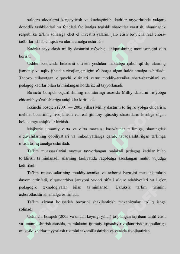Kadrlar tayyоrlash milliy dasturida ilm-fan va ishlab chiqarishning integratsiyalashuvi. 1.	Milliy dasturning maqsadi, vazifalari va uni rо’yоbga chiqarish bоsqichlari 8