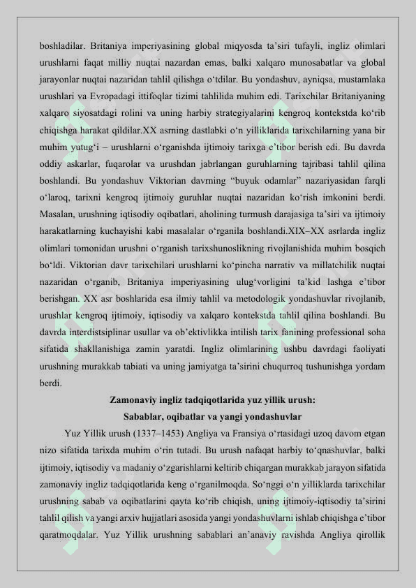 Yuz yillik urushi tarixiga oid ingliz tilidagi tadqiqotlar 8